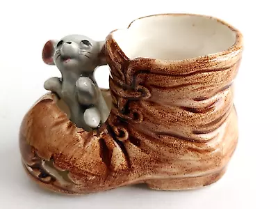 Vintage Ceramic Mouse In Brown Boot / Shoe Planter Or Toothpick Holder   #20699 • $7.24