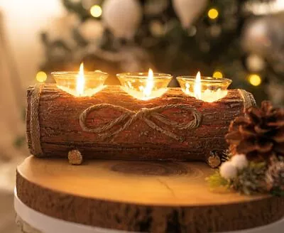 Log Tealight Candle Holder Christmas Table Centrepiece Window Decoration Gift • £13.99