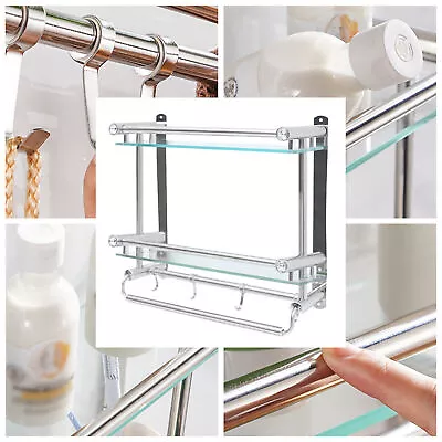 Bathroom Towel Rack With Shelf Hooks 2 Tier Wall Mounted Storage Organizer Rack • $32.30