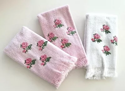 Vintage Martex Feildcrest Washcloth LOT Of 3 Towels Floral Cotton Pink White • $19.85