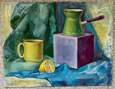 Colorful Vintage Still Life Painting Modern Art Wall Hanging Lemon Coffee Mug • $125