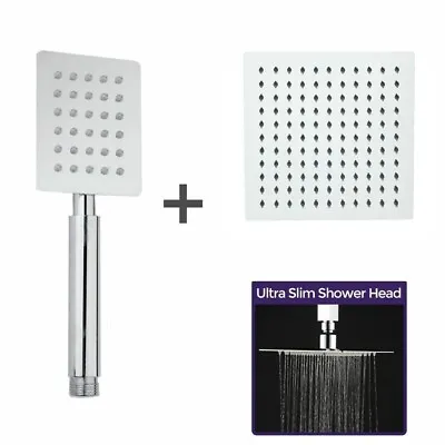 Accit 200mm Slim Square Shower Head With Free HandSet Chrome	 • £6.99