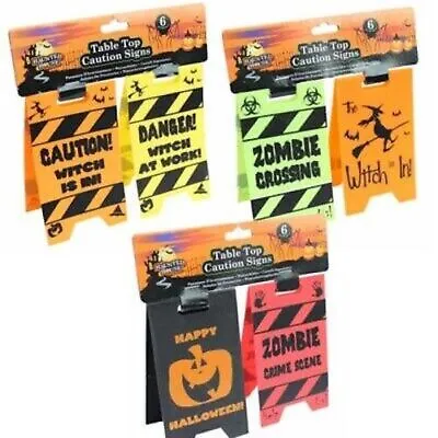 Halloween Table Top CAUTION SIGNS X2 Party Decorations Trick Treat Pumpkin Witch • £2.99