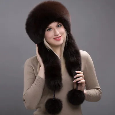 Mongolian Hat Long Real Fox Fur Hat Warmer Winter Ski Cap Ear Neck Warm Scarf • $124.07