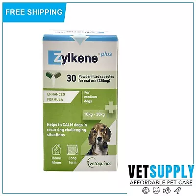 Zylkene Plus Calming Nutritional Supplement For Dogs GREEN 10-30 Kg 30 Capsules • $90.91