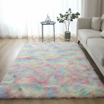 $30.78 • Buy Rainbow Carpet Fluffy Rugs Tie Dyeing Shaggy Area Rug Anti-Slip Carpets Floor US