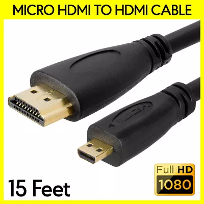 15FT Micro HDMI Male To HDMI Male Cable Adapter For Camcorder Camera Cell Phone • $9.99