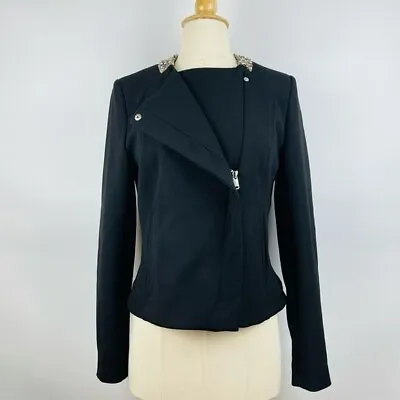 TRAFALUC ZARA Blazer / Moto Jacket With Jewel-Embellished Collar Black Size M • $29.95