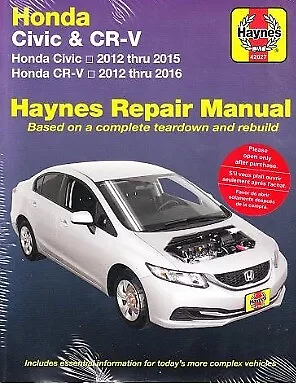 2012-2016 Honda Civic CRV CR-V Haynes Repair Service Shop Manual Book 255X • $34.98