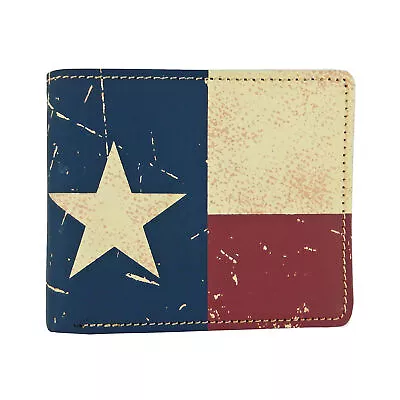 Men's Texas Flag Genuine Leather Wallet Western Bi-Fold  Weathered • $33.95