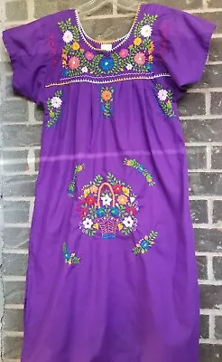 Purple Traditional Embroidered Mexican Fiesta Sundress ~ Sm/Med • $12.95