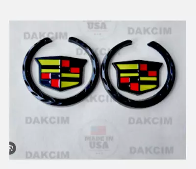 A Pair Of 2 Black Color 60mm Fender Door Rear Trunk Emblem For Cadillac • $47.99