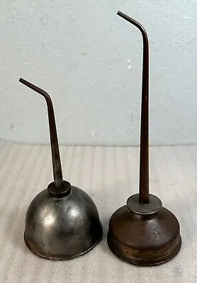 2 Larger Vintage Thumb Pump Oil Dispensers 10  Copper & 8  Steel Master Oiler • $14.99