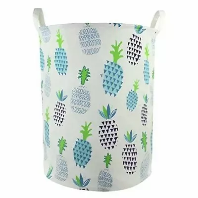 $11.99 • Buy Large Laundry Hamper Basket Waterproof Canvas 19 X 16.5 Inch, Blue Pineapple 