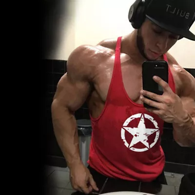Men's Y-Back Muscle Gym Workout Stringer Tank Tops Bodybuilding Fitness T-Shirts • $8.99