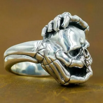 Heavy Skeleton Hands Skull 925 Sterling Silver Ag Authentic Genuine Mens Ring • $79
