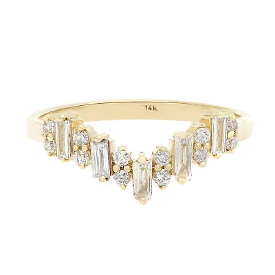 $609.99 • Buy Baguette Round Cut Diamond V Shaped Ring 14K Yellow Gold 0.33Cttw Size 6.25