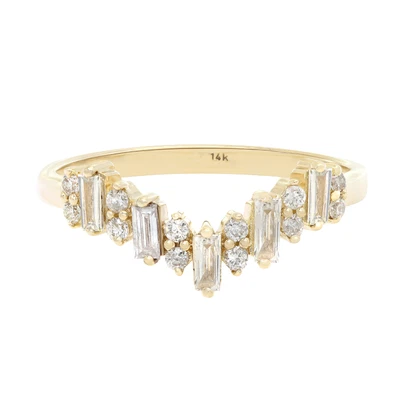 $609.99 • Buy Baguette Round Cut Diamond V Shaped Ring 14K Yellow Gold 0.33Cttw Size 6.25
