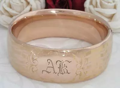 Large Size Extra Wide 1  C1910 Antique 14k Rose Gold Gf Bangle Bracelet Superb! • $64.12