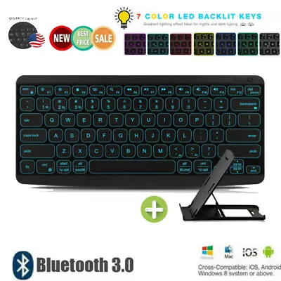 RGB Rechargeable Wireless Bluetooth Keyboard For MAC IOS Android PC IPad Tablet • $14.16