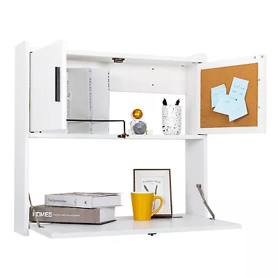 Wall-mounted Computer Desk Folding Laptop Floating Desk With Shelf Home Office • £53.99