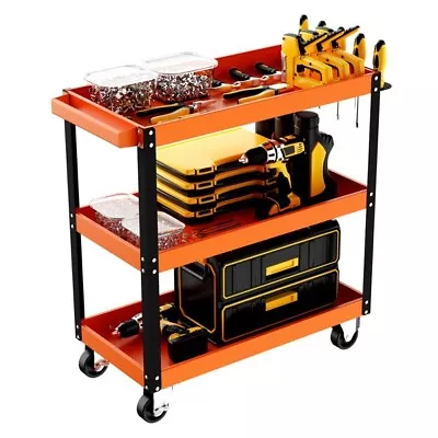 3-Tier Rolling Tool Cart Mechanic Tool Cart With Side Pegboard Kit And Lockable • $91.55