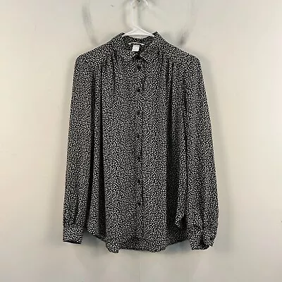 H&M Womens 6 Blouse Black White Floral Button Collar Woven Long Sleeve 21841 • $18.85