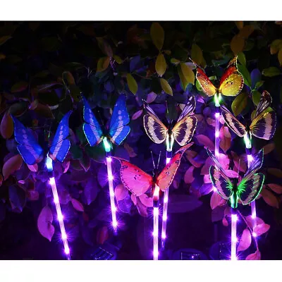 Solar Powered Color Change LED Garden Lamp Butterfly Stakes Lights Lawn Ornament • £9.42