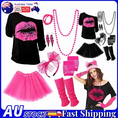 Girls 80s 90s Theme Costume Women's Outfit Cosplay Party Carnival Fancy Dress • $29.43