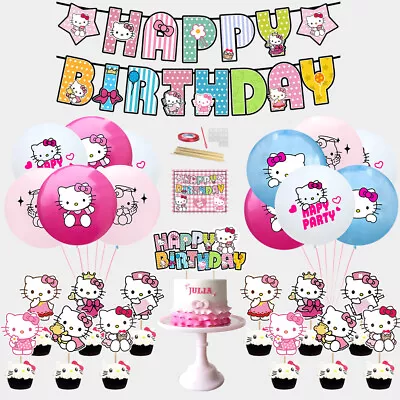 Hello Kitty Kid Birthday Party Supplies Banner Balloons Cake Topper Decor Sets • $15.97