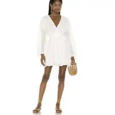 NWT MINKPINK Jessika Drop Waist Mini Dress Eyelet Balloon Sleeve Wrap Dress S • $24