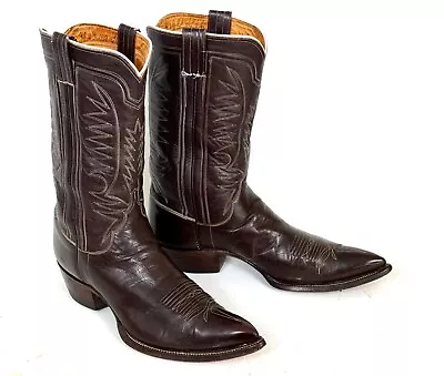 M.L. Leddy Classic Chocolate Brown Cowboy Boots  - Mns 10D Pointy Toe Calf Vtg • $499.95