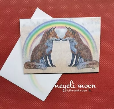 TWO SPIRIT Pagan Hand Fasting Wedding LGBT Rainbow Fox Card By Neyeli • £2.50