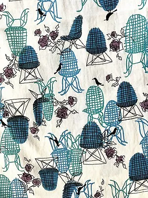 Vintage Fabric MCM Midcentury Modern Eames Chairs & Birds 62” X 36” & Extra Pc • $8.99