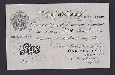 G.b. White Five Pound Original Note B276 O'brien 21st. May 1956. • £135