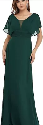 Elegant Women Long Empire Waist Bridesmaid Prom Evening Dress V Neck Chiffon 10 • £32.99