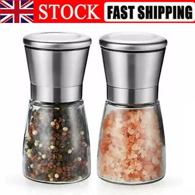 2Pcs Salt Pepper Grinder Set Stainless Steel Glass Shaker Adjustable Mill Coarse • £5.99