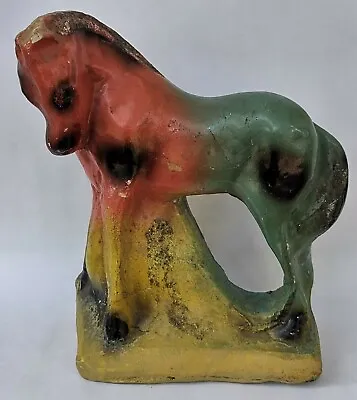 $18 • Buy Vintage Colorful Pink/Turquoise Horse Chalkware Carnival Prize Figure Statue