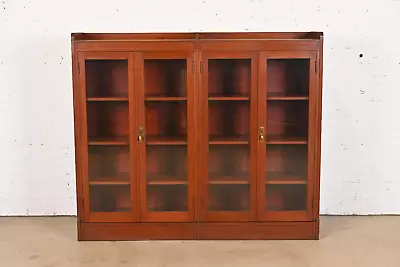 Antique Arts And Crafts Solid Mahogany Double Bookcase Circa 1920s • $4500