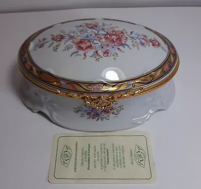 LIMOGES LINE ANDRE France Oval Porcelain Box Cm 19 Signed Flower Decoration • £171.93