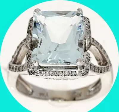 Diamond Aquamarine Halo Ring 12.2CT 14K White Gold Size 7 • £1244.88