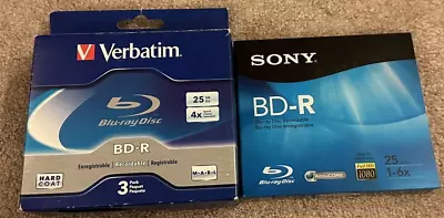 One 3 Pack VERBATIM 6X Blu-Ray BD-R DL Dual Layer 25GB **NEW** Plus 1 SONY BD-R • $10