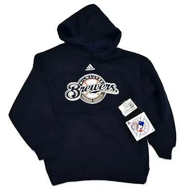 Adidas MLB Little Boys Milwaukee Brewers Embroidered Hoodie NWT S(4)M(5-6)L(7) • $9.99