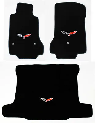 $233.78 • Buy NEW! Black FLOOR MATS 2008 - 2013 Corvette Embroidered Flag Emblem Logo 3pc Set