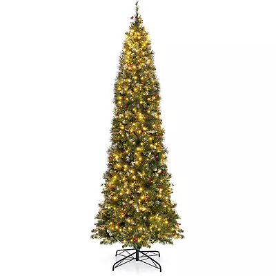 9 FT Pre-Lit Christmas Tree Slim Pencil Hinged W/ 500 Lights & 1298 Branch Tips • $149.98