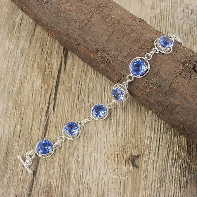 Natural Tanzanite Gemstone Chain Bracelet 925 Sterling Silver Jewelry For Girls • $22.95