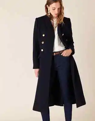 MONSOON Sz 8 Uk Navy Blue Wool Princess Cut Military Coat 'Rosaline' £165rrp • £24.99