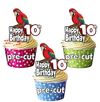 PRECUT Parrot 12 Cup Cake Toppers Birthday Party Decorations ANY AGE 1 To 115 • £3.75