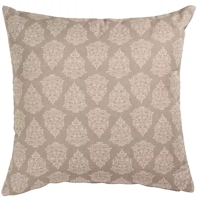 Linen Look Paisley Cushion Cover. Shabby Chic Block-Print Natural Brown. 17x17  • £15.99