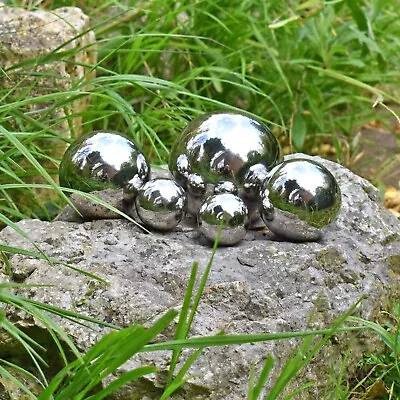 5 Garden Mirror Spheres 4 6 7 & 8cm Stainless Steel Gazing Globe Ornament • £7.14